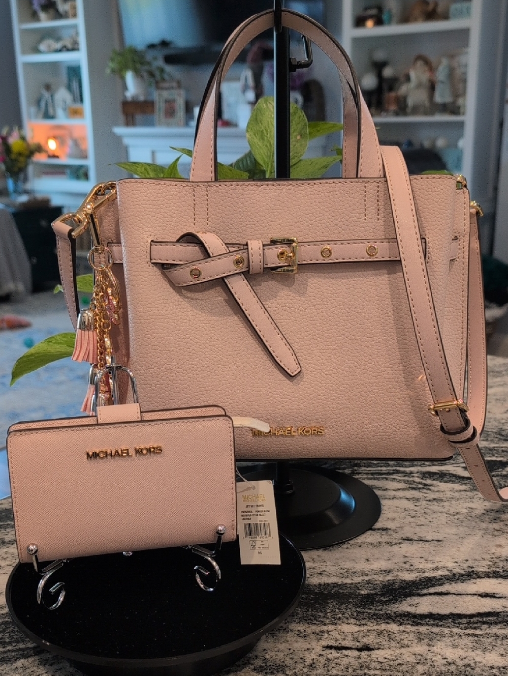 Michael Kors Emilia Powder Blush Pink Pebbled Leather Satchel w/Matching Wallet
